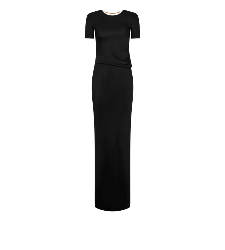 LONG DRESS WITH CUT OUT AND CHAIN CLOSURE BLACK online